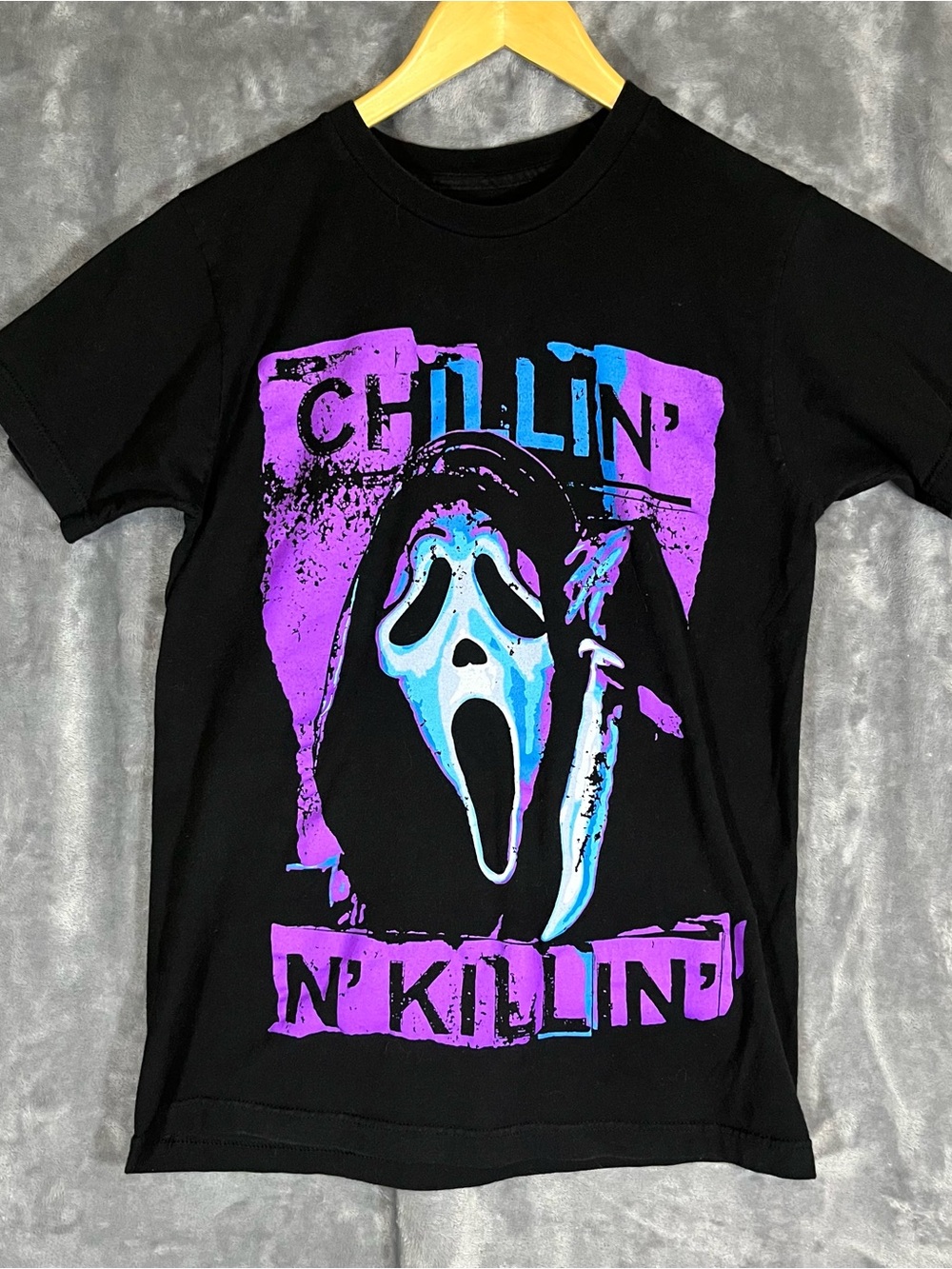 Ghost Face "Chillin' N' Killin'" Graphic Tee Black Purple Blue Scream Horror S